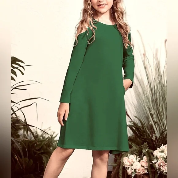 Coffee Brown Long Sleeve Cold Shoulder Swing Casual Dress - Picture 3 of 6